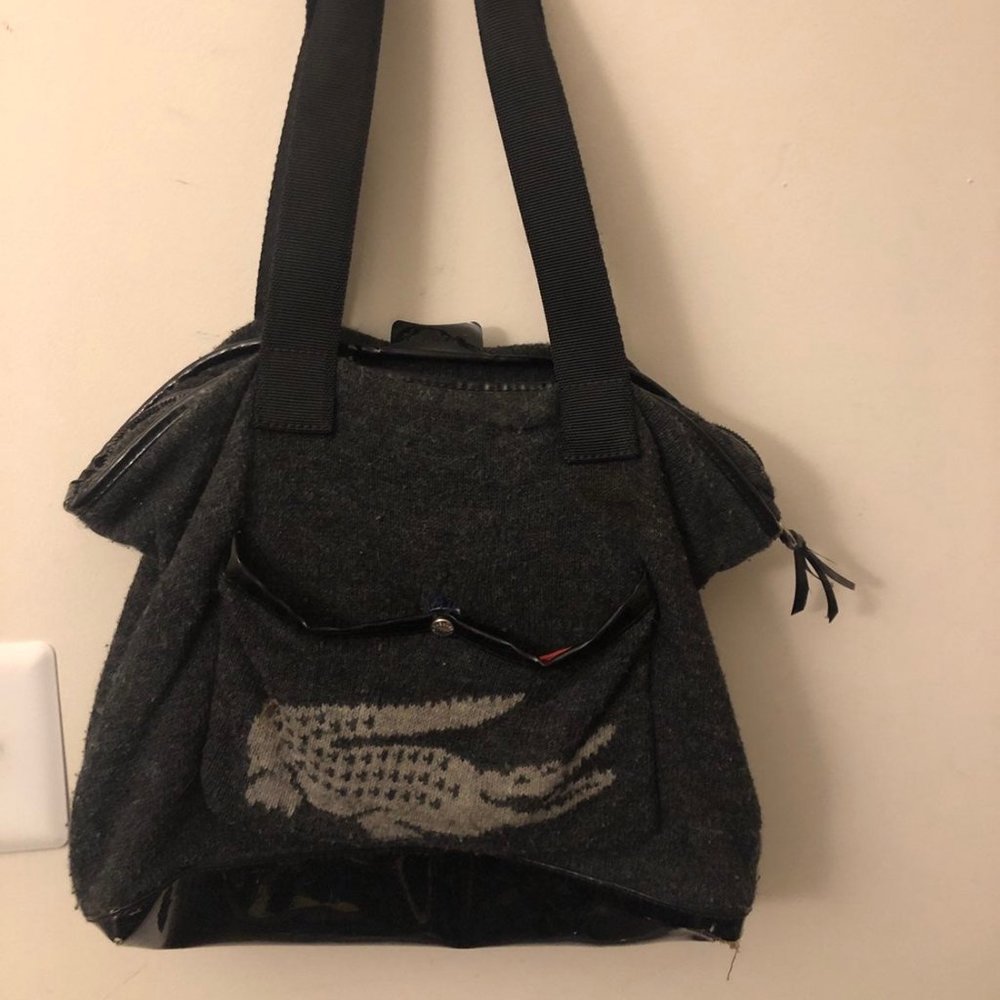 *RARE* Vintage LACOSTE Crocodile Handbag Oversized Alligator Gray Black
